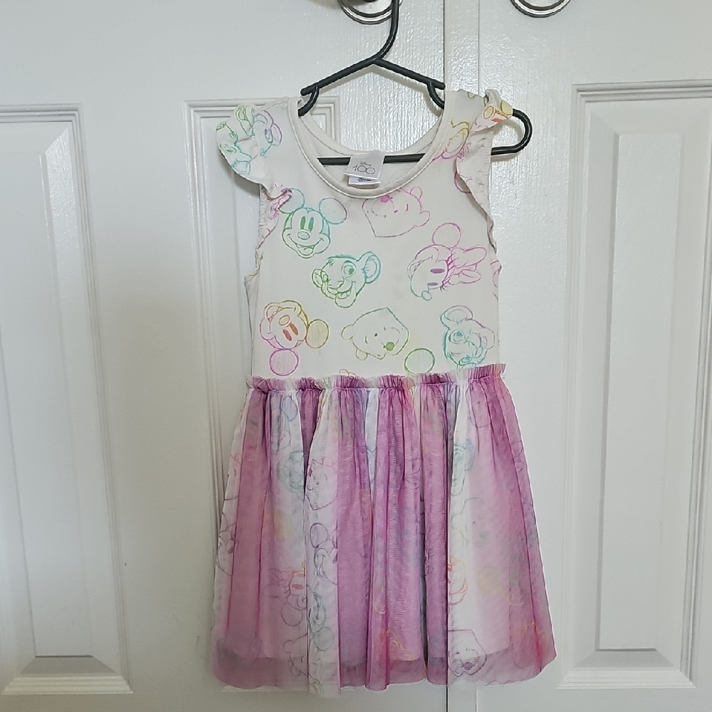 Disney Character Print Dress with Pink Tulle Skirt